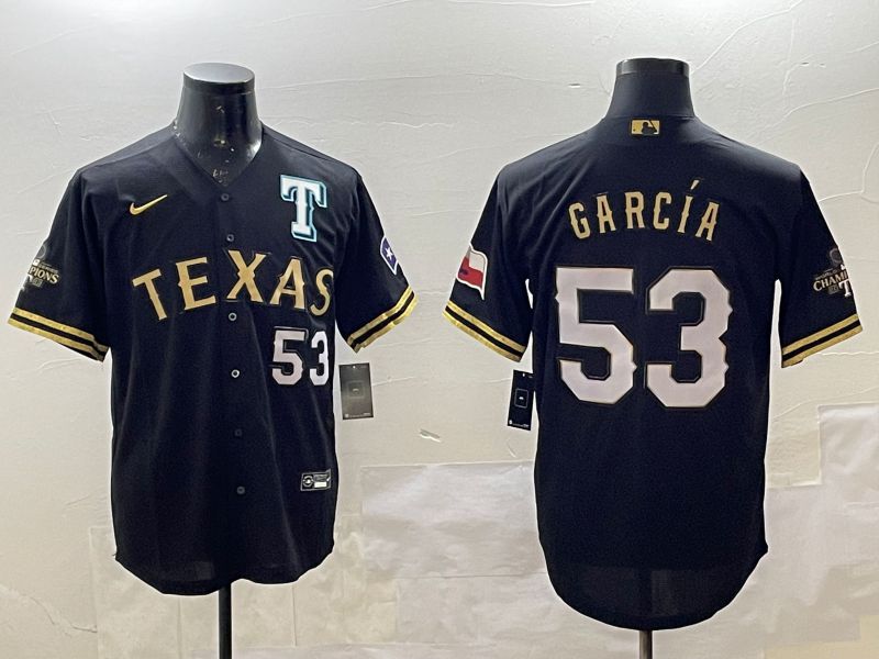 Men Texas Rangers #53 Garcia Black Gold Game 2025 Nike MLB Jersey style 1